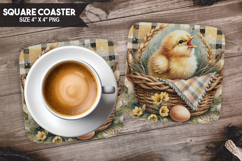 Cute Chick, Animal coaster, Buffalo Plaid Square Coaster PNG Product Image 1