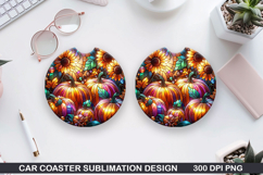 Pumpkin Car Coaster Sublimation| Halloween Coaster PNG Product Image 1