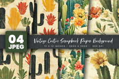 Vintage Cactus Scrapbook Paper Background Product Image 1
