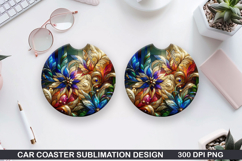 Flowers Car Coaster Sublimation|Christmas Coaster PNG Design Product Image 1