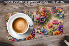 Flowers Coaster Sublimation, Spring Coaster PNG Design Product Image 1