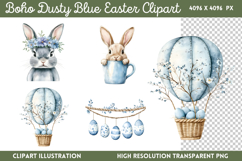 Boho Dusty Blue Easter Clipart PNG Product Image 1