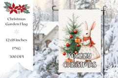 Merry Christmas Garden Flag, Christmas Rabbit PNG Product Image 1