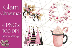 Pink and Black Glam Christmas PNG Clipart Product Image 1