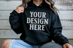 Black Gildan 18500 Hoodie Mockup, G18000 Hoodie Model mockup Product Image 1