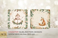 WINTER coaster| watercolor fox and snowman square COASTER Product Image 1