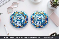 Snowman Car Coaster Sublimation|Christmas Coaster PNG Design Product Image 1
