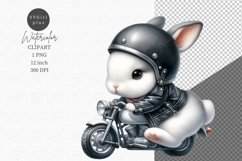 Bunny biker, Fantasy clipart, Watercolor clipart, Biker Product Image 1