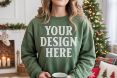 Comfort Colors 1566 Light Green Sweatshirt Mockup Real Model Product Image 1