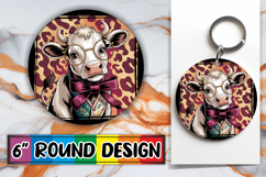 Whimsical Circle Keychain Sublimation PNG, Cute Cow Product Image 1