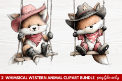 2 Whimsical Western Animal Clipart | Cute Cowboy Animals PNG Product Image 1