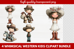 4 Whimsical Western Kids Clipart | Cute Cowboy &amp; Cowgirl PNG Product Image 1