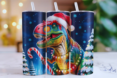 Merry Dinosaur Tumbler Wrap | Christmas Wrap Product Image 1