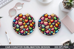 Love Heart Car Coaster Sublimation| Valentine Coaster PNG Product Image 1