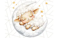 Sleeping Baby Animals PNG, Moon and Stars Nursery Clipart Product Image 4