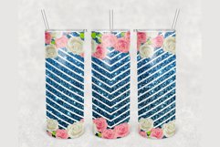 Pink White Roses Navy blue glitter 20 oz tumbler sublimation Product Image 1