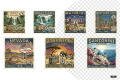 Old Summer Travel Postage Stamps Clipart Product Image 1