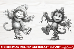 Christmas Monkey Sketch Art Clipart | Hand-Drawn Holiday Product Image 1