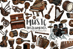 Antique Music Instruments Clipart Product Image 1