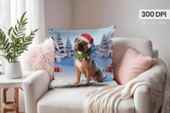 Winter Dog Christmas PNG, Winter Wonderland Pillow Design Product Image 1