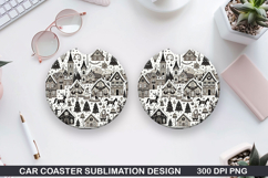 Cute House Car Coaster Sublimation | Christmas Coaster PNG Product Image 1