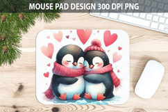 Watercolor Penguin Mouse Pad Sublimation - Valentines PNG Product Image 1