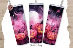 Pink Halloween Jack o Lantern Tumbler Wrap PNG Product Image 1