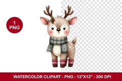 png watercolor clipart - christmas reindeer Product Image 1