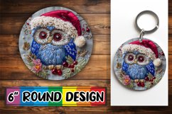 Winter Owl Embroidery Round Design Holiday Keychain Product Image 1