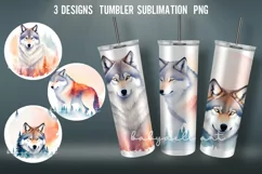 Watercolor Wolf Winter Tumbler Sublimation Design Product Image 1