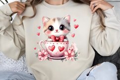 Watercolor Valentine Cat Love Clipart PNG Product Image 1