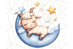Sleeping Baby Animals PNG, Moon and Stars Nursery Clipart Product Image 5