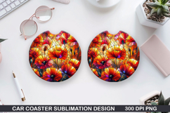 Flower Car Coaster Sublimation| Summer Coaster PNG Design Product Image 1