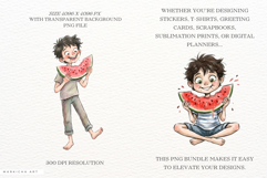 Whimsical Summer Boy &amp; Watermelon Clipart Product Image 2