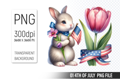 4th Of July Bunny Sublimation Clipart PNG Design Product Image 1