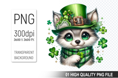 St. Patrick’s Day Fox with Hat Clipart, Shamrocks PNG Product Image 1