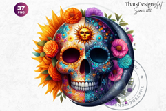 Floral Sugar Skull Day of the Dead Cliparts, dia de muertos Product Image 10