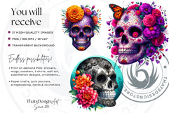 Floral Sugar Skull Day of the Dead Cliparts, dia de muertos Product Image 2