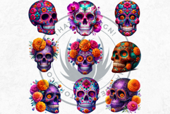 Floral Sugar Skull Day of the Dead Cliparts, dia de muertos Product Image 4