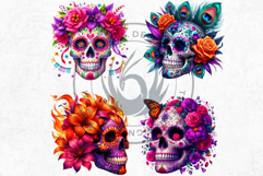 Floral Sugar Skull Day of the Dead Cliparts, dia de muertos Product Image 6