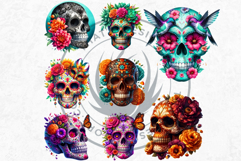 Floral Sugar Skull Day of the Dead Cliparts, dia de muertos Product Image 7