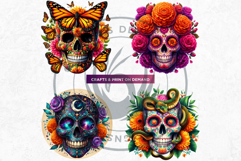 Floral Sugar Skull Day of the Dead Cliparts, dia de muertos Product Image 8