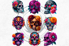 Floral Sugar Skull Day of the Dead Cliparts, dia de muertos Product Image 9