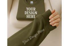 Gildan 18000 Military Green Sleeve Sweatshirt Mockup Product Image 1