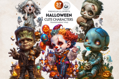 Spooky Halloween Characters Clipart, Halloween clipart PNG Product Image 1