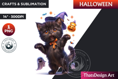 Cute Black cat Halloween Character Clipart,Halloween PNG Product Image 1