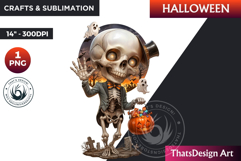Cute Skeleton Halloween Character Clipart,Halloween PNG Product Image 1