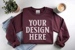 Maroon Gildan 18000 Folded Flat Lay Mockups Product Image 1
