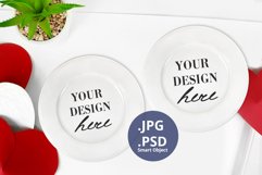 2 White Plates Mockup Valentine's Day, PSD mock up full wrap Product Image 2