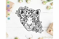 Leopard face with flowers svg, Floral svg, Cheetah svg Product Image 1